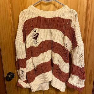 Striped Knit Sweater - Cream and Brown